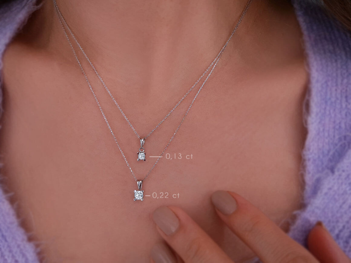 0.13 carat diamond solitaire necklace in 14 K white gold
