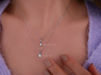 0.13 carat diamond solitaire necklace in 14 K white gold
