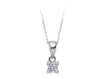 0.13 carat diamond solitaire necklace in 14 K white gold