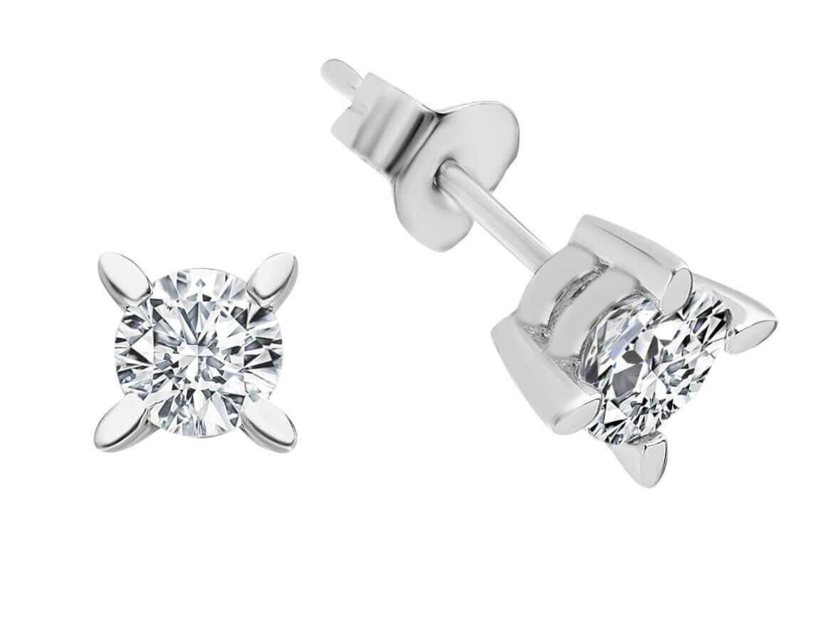 0.48 carat diamond solitaire stud earrings in 14 K white gold