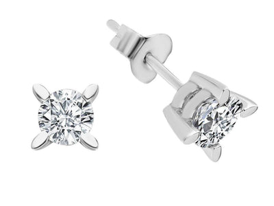 0.48 carat diamond solitaire stud earrings in 14 K white gold