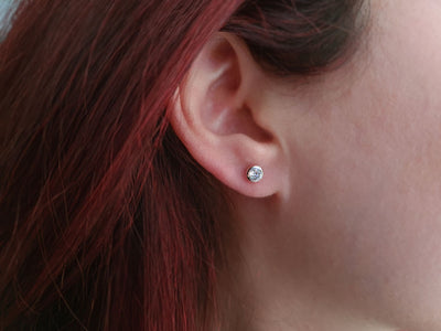 0.51 carat diamond solitaire earrings in 14 K white gold