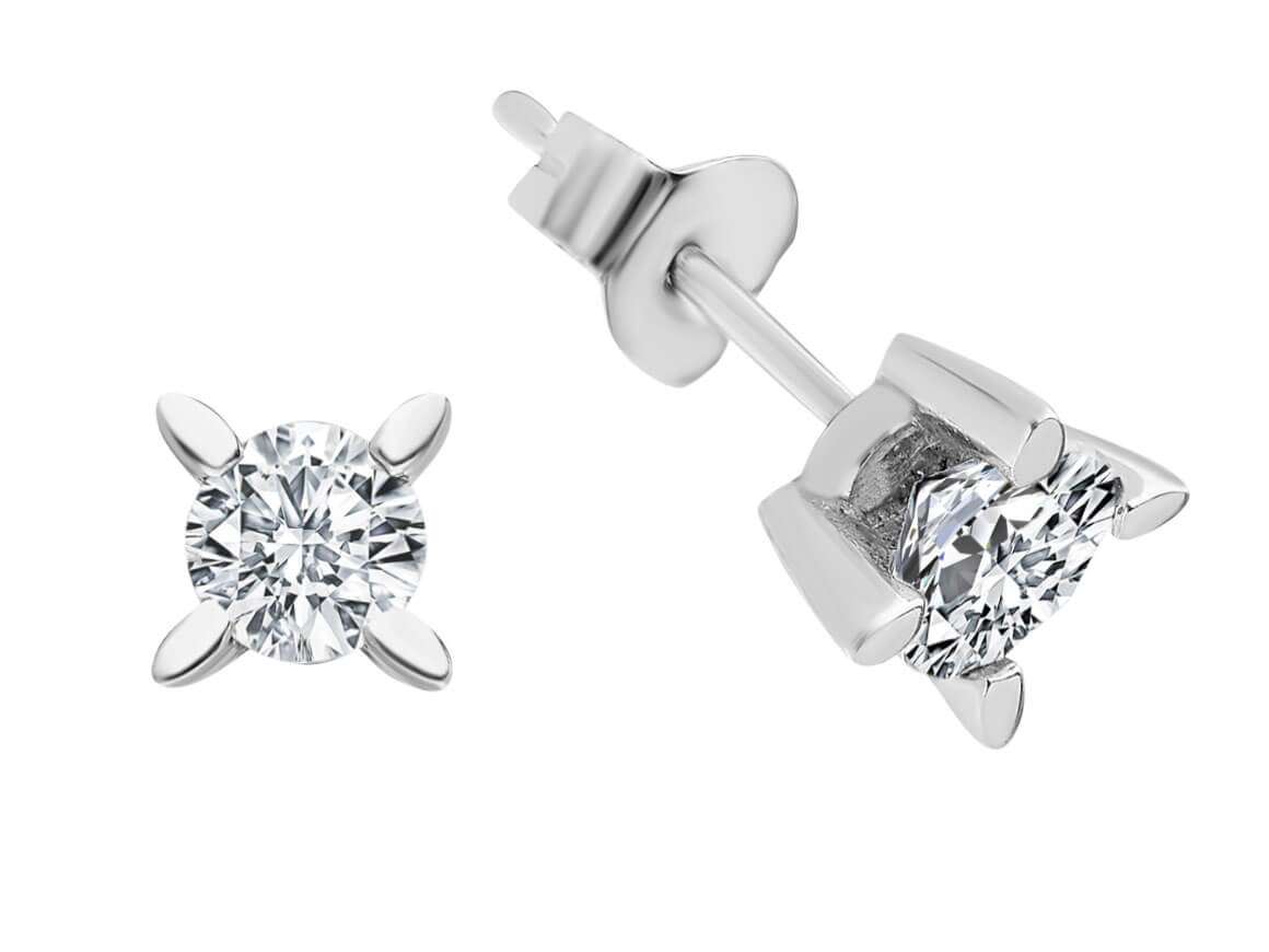 0.41 carat diamond solitaire stud earrings in 14 K white gold