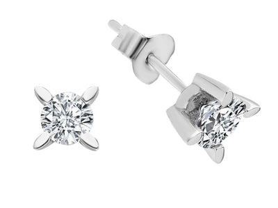 0.41 carat diamond solitaire stud earrings in 14 K white gold
