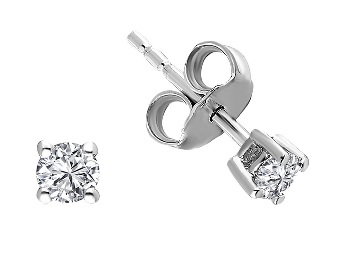0,18 Karat Diamant Solitaire Ohrstecker in 14 Karat Weissgold - handgefertigter Diamantschmuck aus Feingold | Sirius Diamant