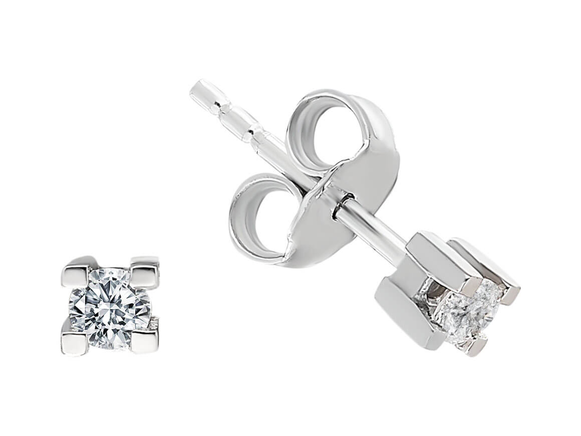 0.12 carat diamond solitaire stud earrings in 8 K white gold
