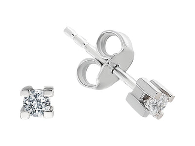 0.12 carat diamond solitaire stud earrings in 8 K white gold