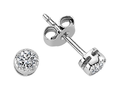 0.34 carat diamond solitaire stud earrings in 14 carat white gold