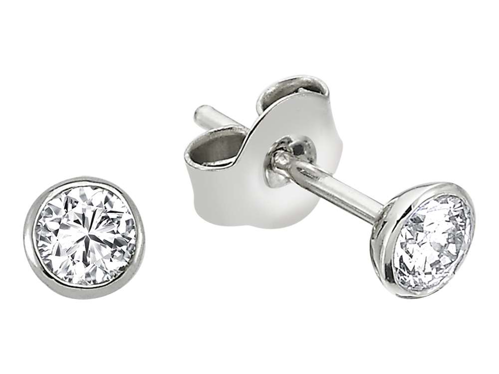 0.38 carat diamond solitaire stud earrings in 14 K white gold