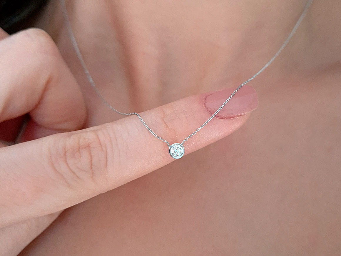 0.12 carat diamond solitaire necklace in 14 K white gold