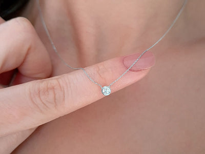 0.12 carat diamond solitaire necklace in 14 K white gold