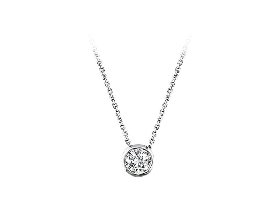 0.12 carat diamond solitaire necklace in 14 K white gold