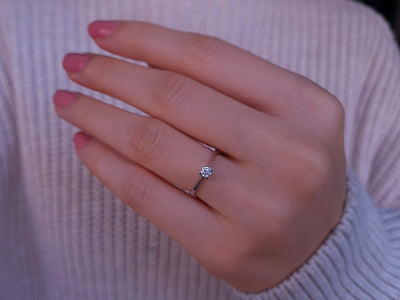 0.14 carat diamond solitaire ring in 18K white gold