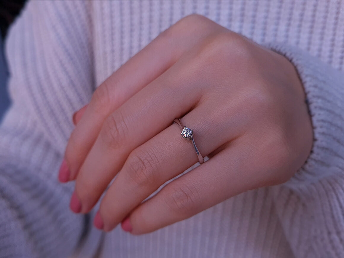0.14 carat diamond solitaire ring in 18 K white gold