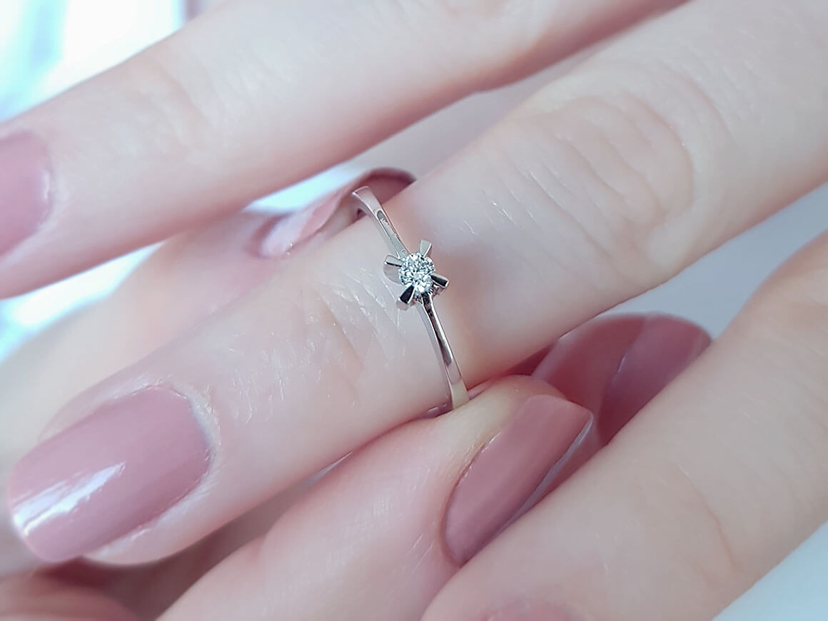 0.07 carat solitaire diamond ring in 333 8K white gold