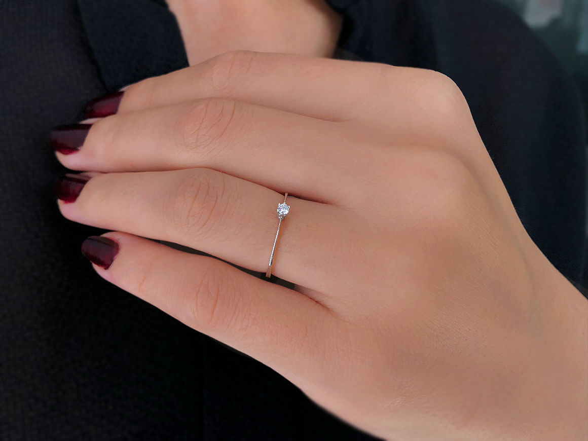 0.05 carat diamond solitaire ring in 18K white gold