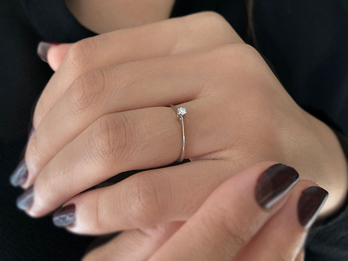 0.05 carat diamond solitaire ring in 18K white gold
