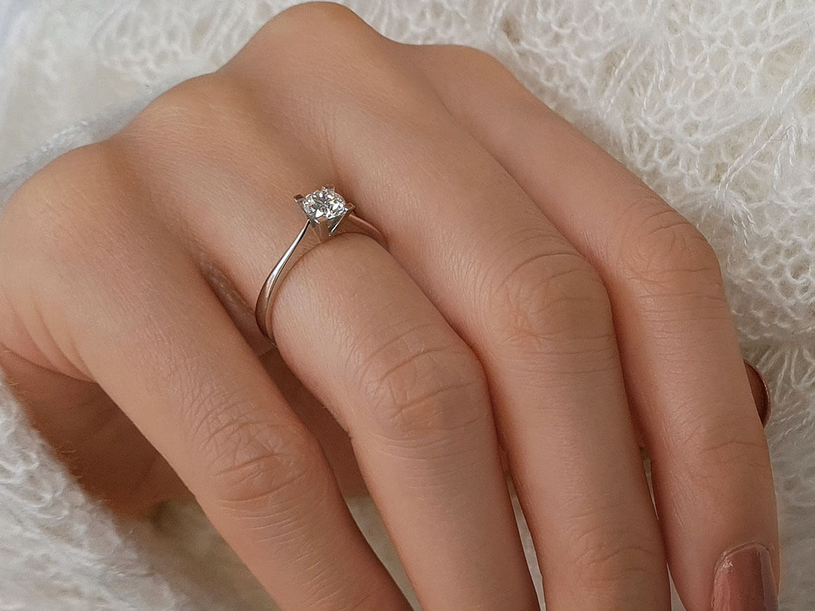 0.50 carat diamond solitaire ring in 18 K white gold