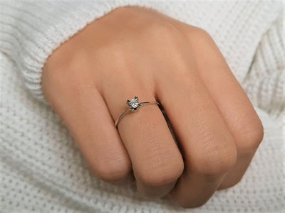 0.11 carat diamond solitaire ring in 14k white gold