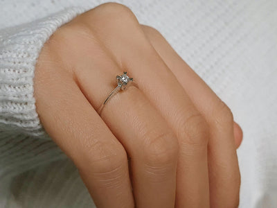 0.11 carat diamond solitaire ring in 14k white gold