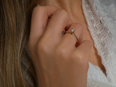 Bague solitaire en or blanc 18 carats avec diamant de 0,19 carat