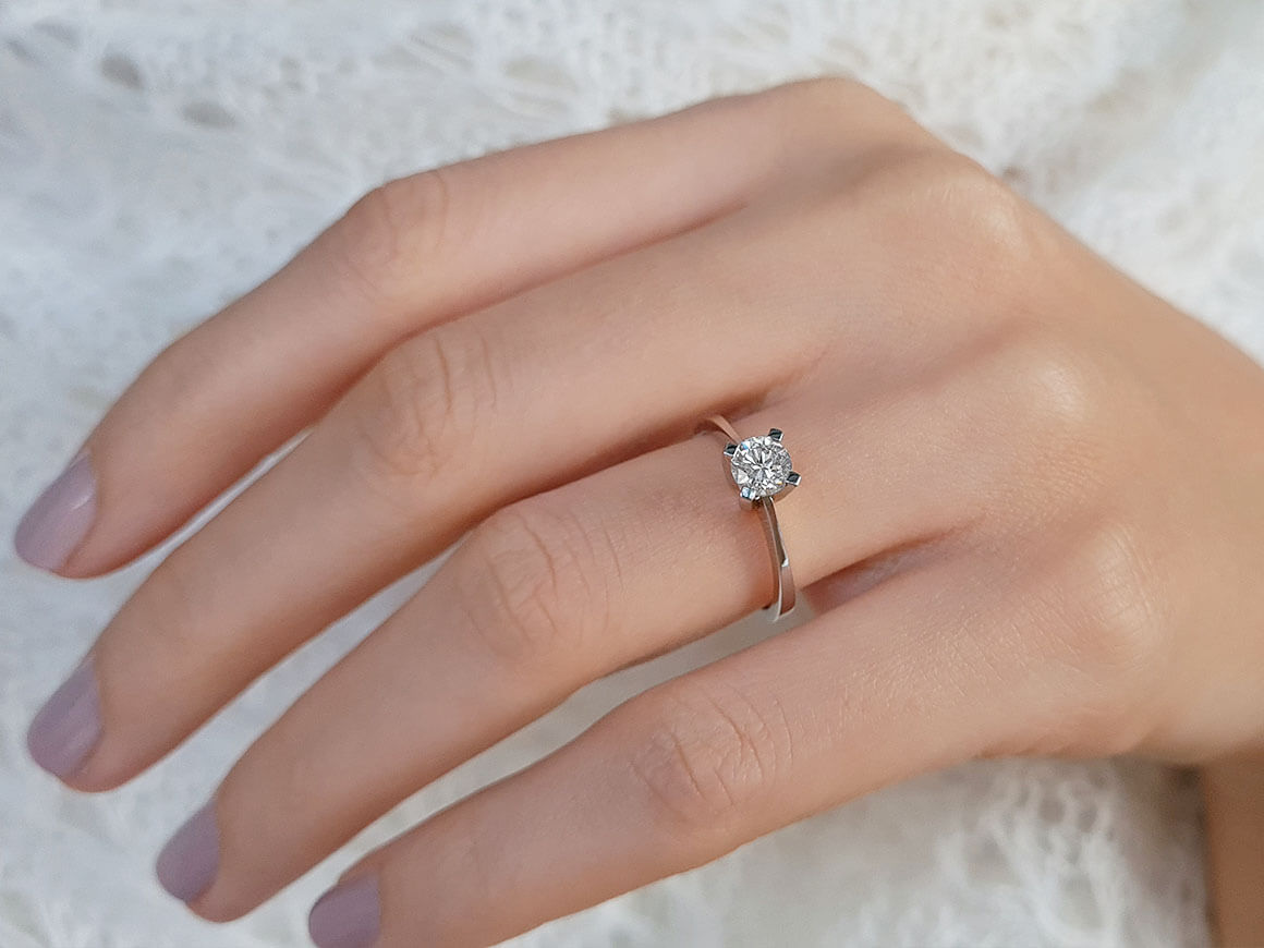 Bague solitaire en or blanc 18 carats avec diamant de 0,53 carat