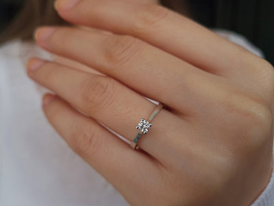 0.18 carat diamond solitaire ring in 18 K