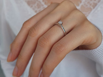 0.18 carat diamond solitaire ring in 18 K