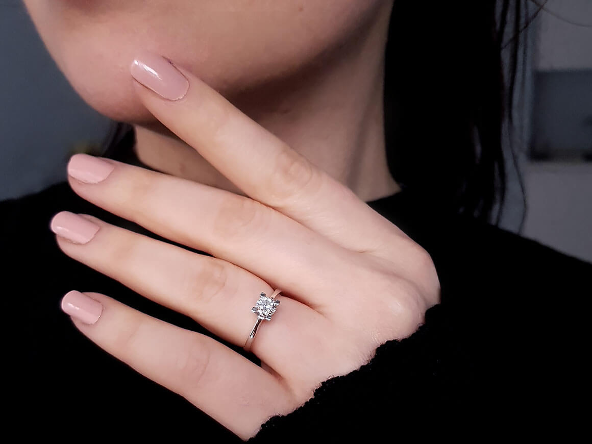 Bague solitaire en diamant de 0,60 carat de couleur F