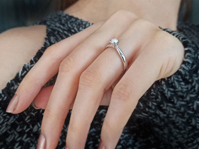 0.30 carat diamond solitaire ring in 14 K white gold