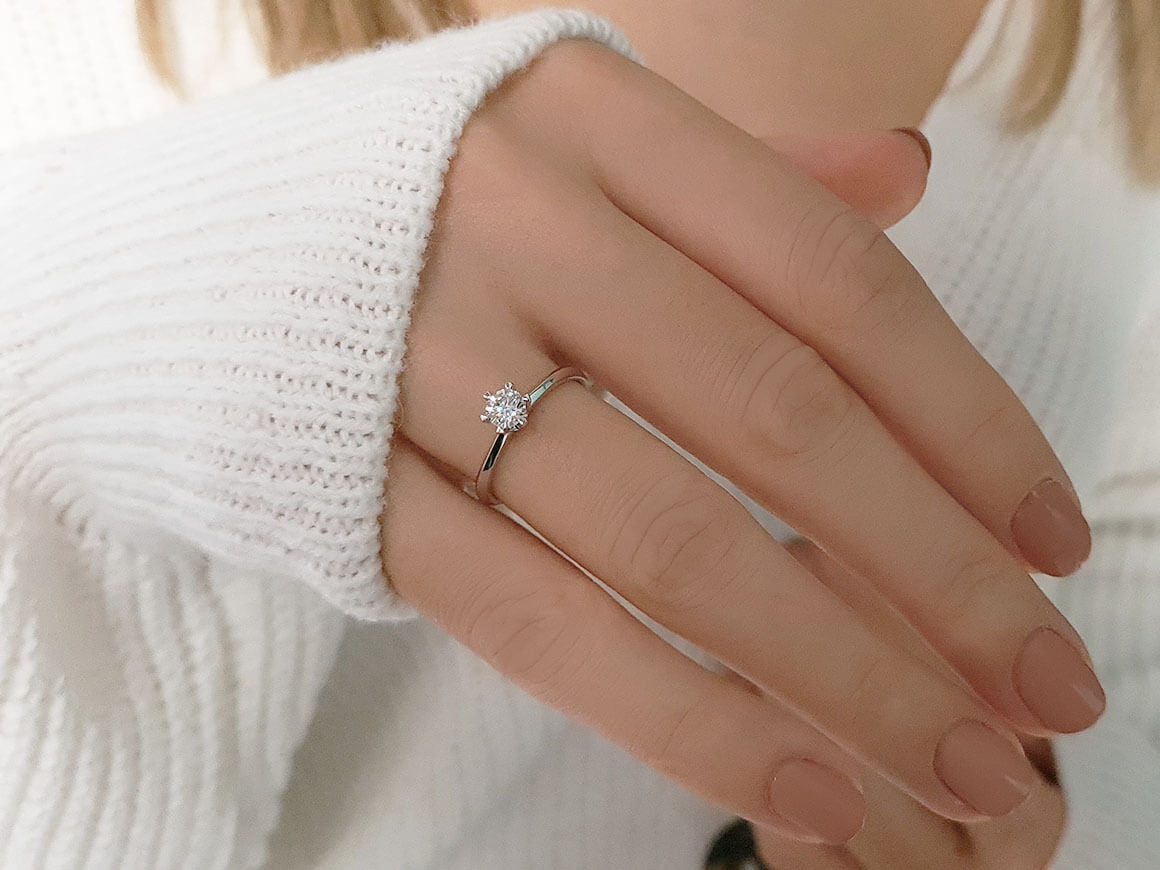 Bague solitaire en diamant de 0,34 carat de couleur F