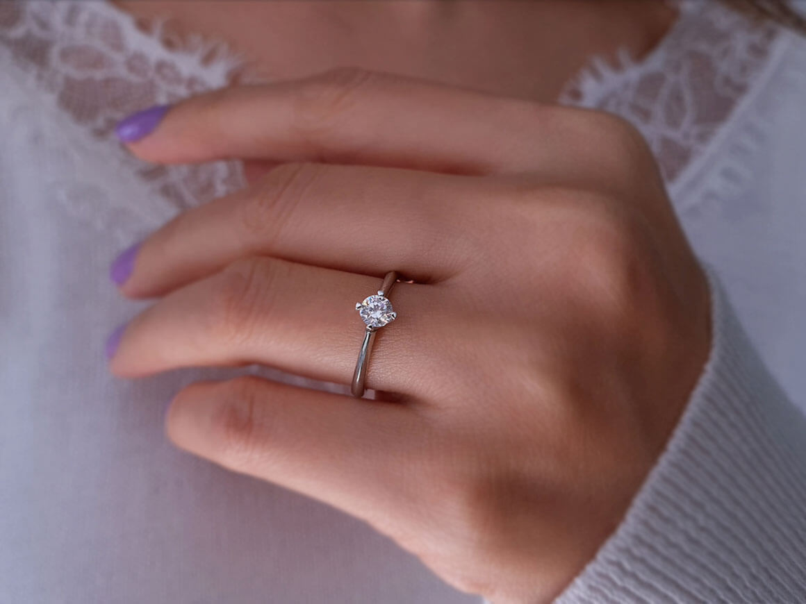 Bague solitaire en diamant de 0,33 carat couleur F