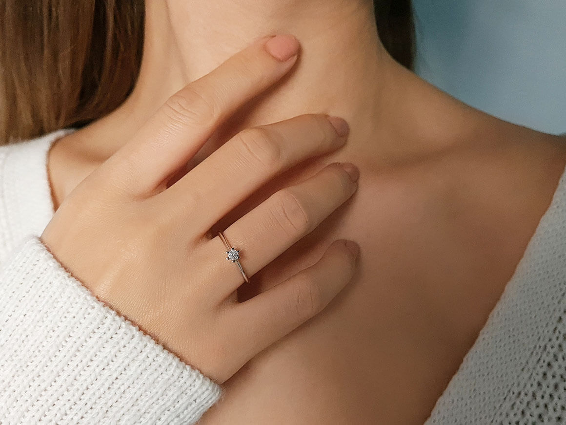Bague solitaire en diamant de 0,12 carat de couleur E