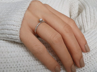 0.30 ct. Diamond Solitaire Pave Ring - 14k Gold