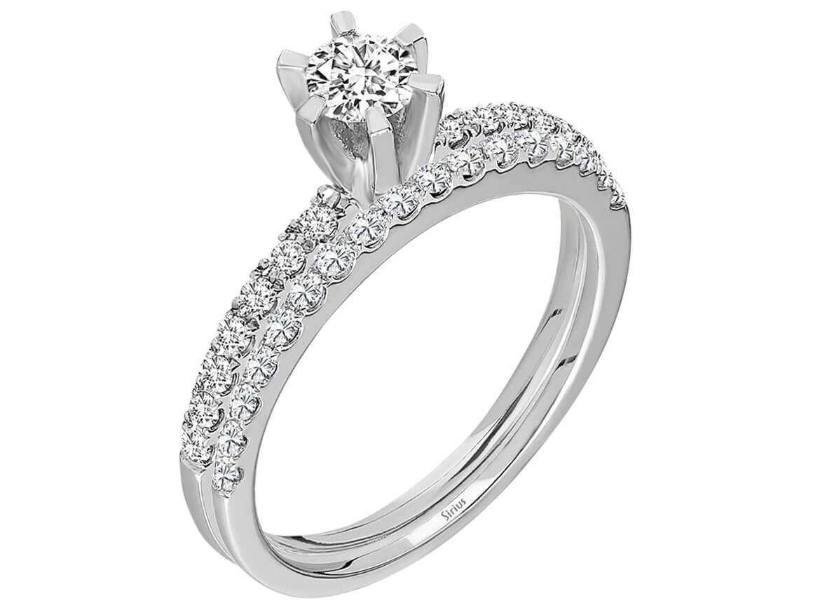 0,55 Carat Diamant Solitär Ring und Allianz - handgefertigter Diamantschmuck aus Feingold | Sirius Diamant