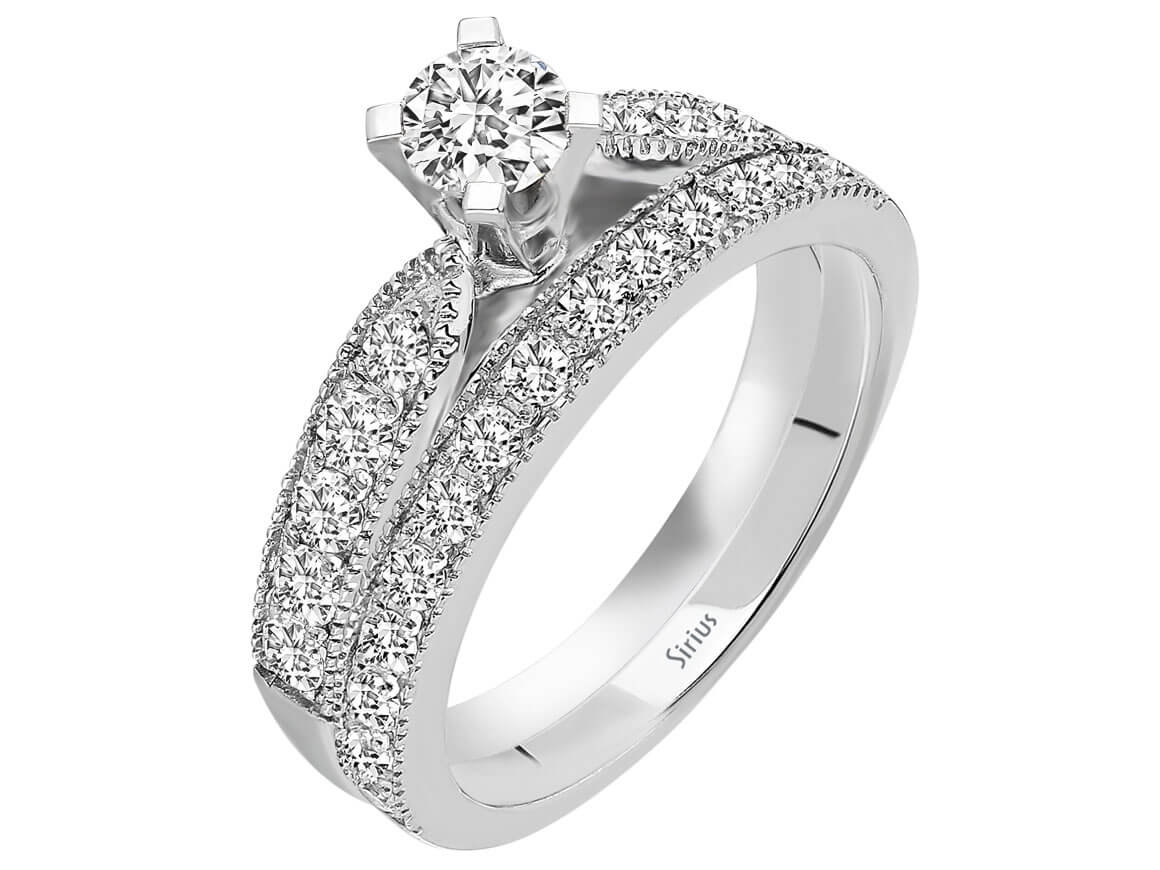 Insgesamt 1,77 Karat Diamant Solitaire Ring und Allianz - handgefertigter Diamantschmuck aus Feingold | Sirius Diamant