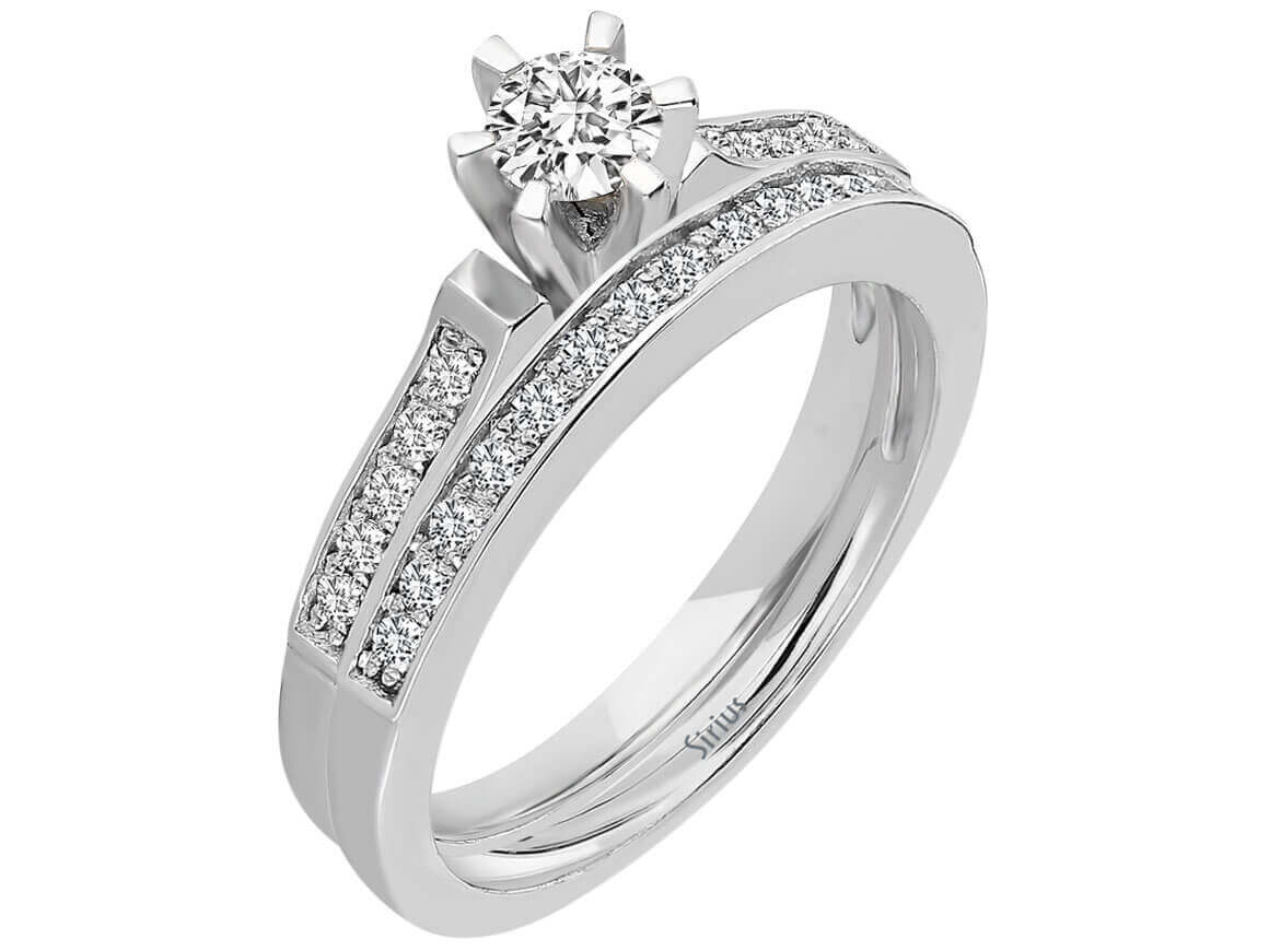Insgesamt 0,46 Karat Diamant Solitär Ring und Allianz - handgefertigter Diamantschmuck aus Feingold | Sirius Diamant