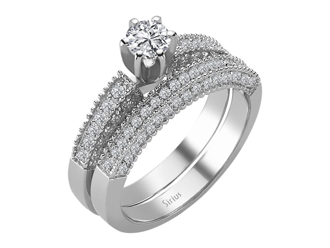Insgesamt 0,96 Karat Diamant  Solitär Ring und Allianz - handgefertigter Diamantschmuck aus Feingold | Sirius Diamant