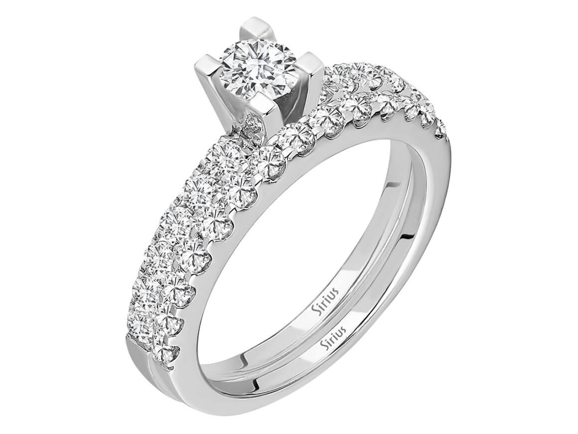 Insgesamt 1,01 Karat Diamant Solitär Ring und Allianz - handgefertigter Diamantschmuck aus Feingold | Sirius Diamant