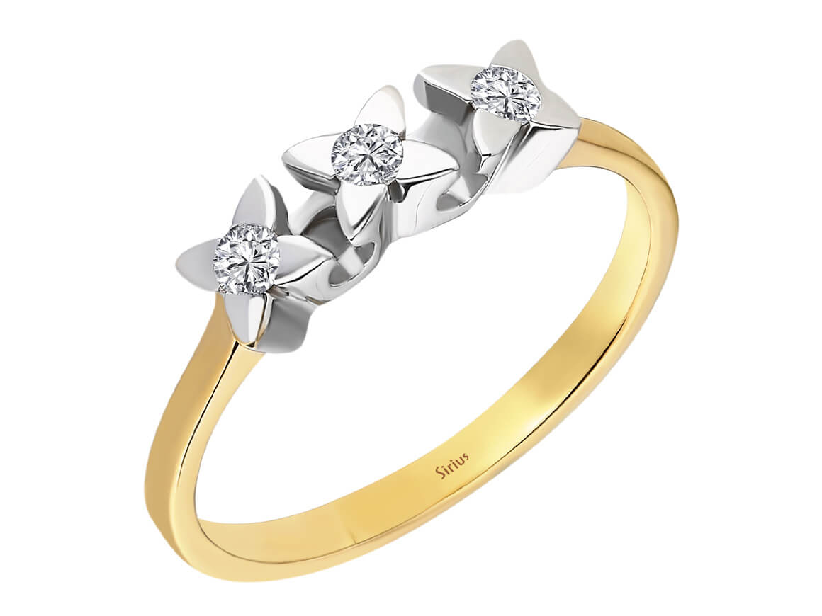 Bague trio de diamants de 0,11 carat en or jaune et blanc 8 carats