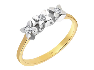 Bague trio de diamants de 0,11 carat en or jaune et blanc 8 carats
