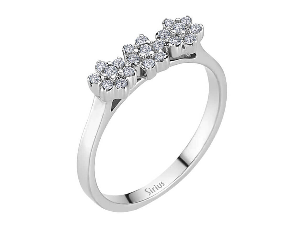 Diamant Tria Effekt Gänseblümchen Ring in 8 K Weißgold - handgefertigter Diamantschmuck aus Feingold | Sirius Diamant