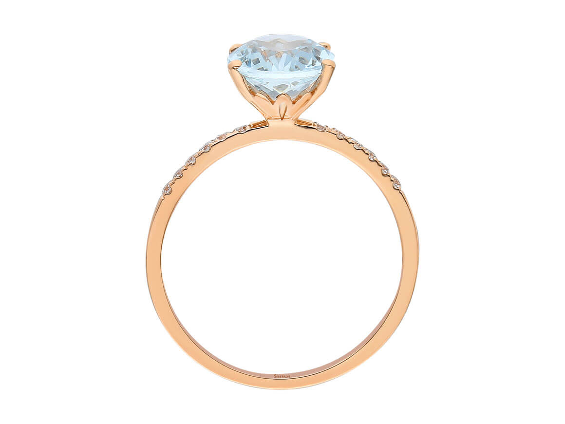 Diamant und Aquamarin Ozean Ring in 585er 14K Rotgold - handgefertigter Diamantschmuck aus Feingold | Sirius Diamant