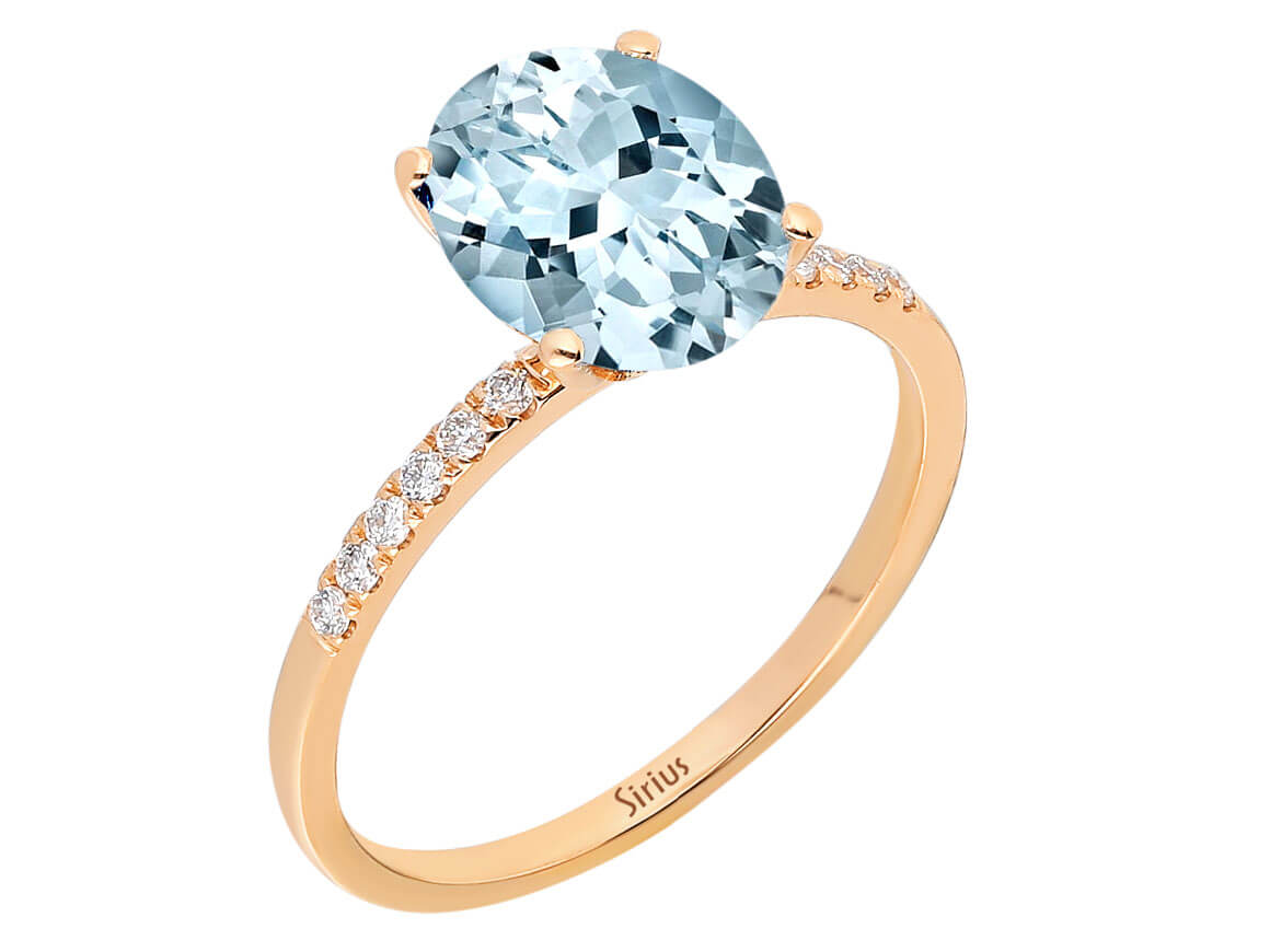 Diamant und Aquamarin Ozean Ring in 585er 14K Rotgold - handgefertigter Diamantschmuck aus Feingold | Sirius Diamant