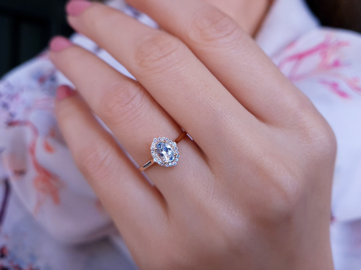 Diamond and Oval Cut Aquamarine Ring