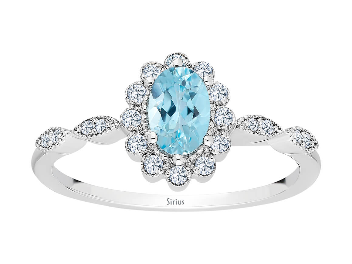Diamond and Oval Aquamarine Neva Ring