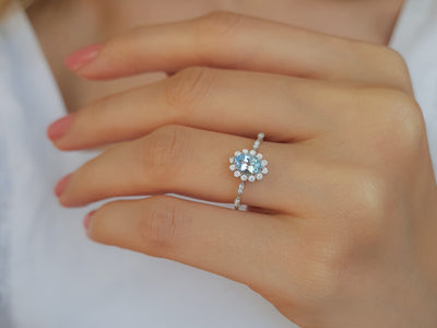 Diamond and Oval Aquamarine Neva Ring