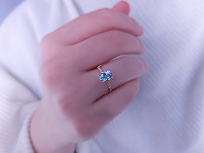 Diamond and Aquamarine Ocean Ring in 14K Rose Gold