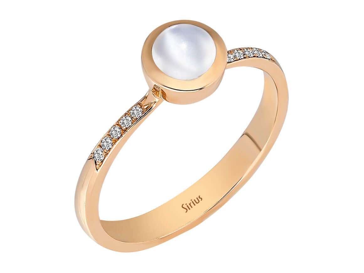 Diamant und Mondstein Vintage Ring - handgefertigter Diamantschmuck aus Feingold | Sirius Diamant