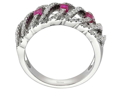 Diamond and baguette ruby ring in 18 K